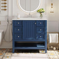 36' Vanity Bathroom Cabinet with Sink Top, Three Multi-Functional Drawers, Open Storage Space, Adjustable Shelf, Blue