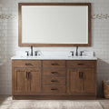 DKB Isabella 72-Inch Brown Oak Double Bathroom Vanity with Sink, 1.5-Inch Edge Italian Carrara Marble Countertop & 4' Backsplash, Soft-Closing Doors & Drawers, Solid Oak Wood Construction