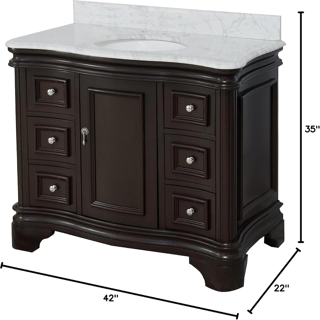 Kitchen Bath Collection Katherine 42-inch Bathroom Vanity (Carrara/Chocolate): Includes Chocolate Cabinet with Authentic Italian Carrara Marble Countertop and White Ceramic Sink