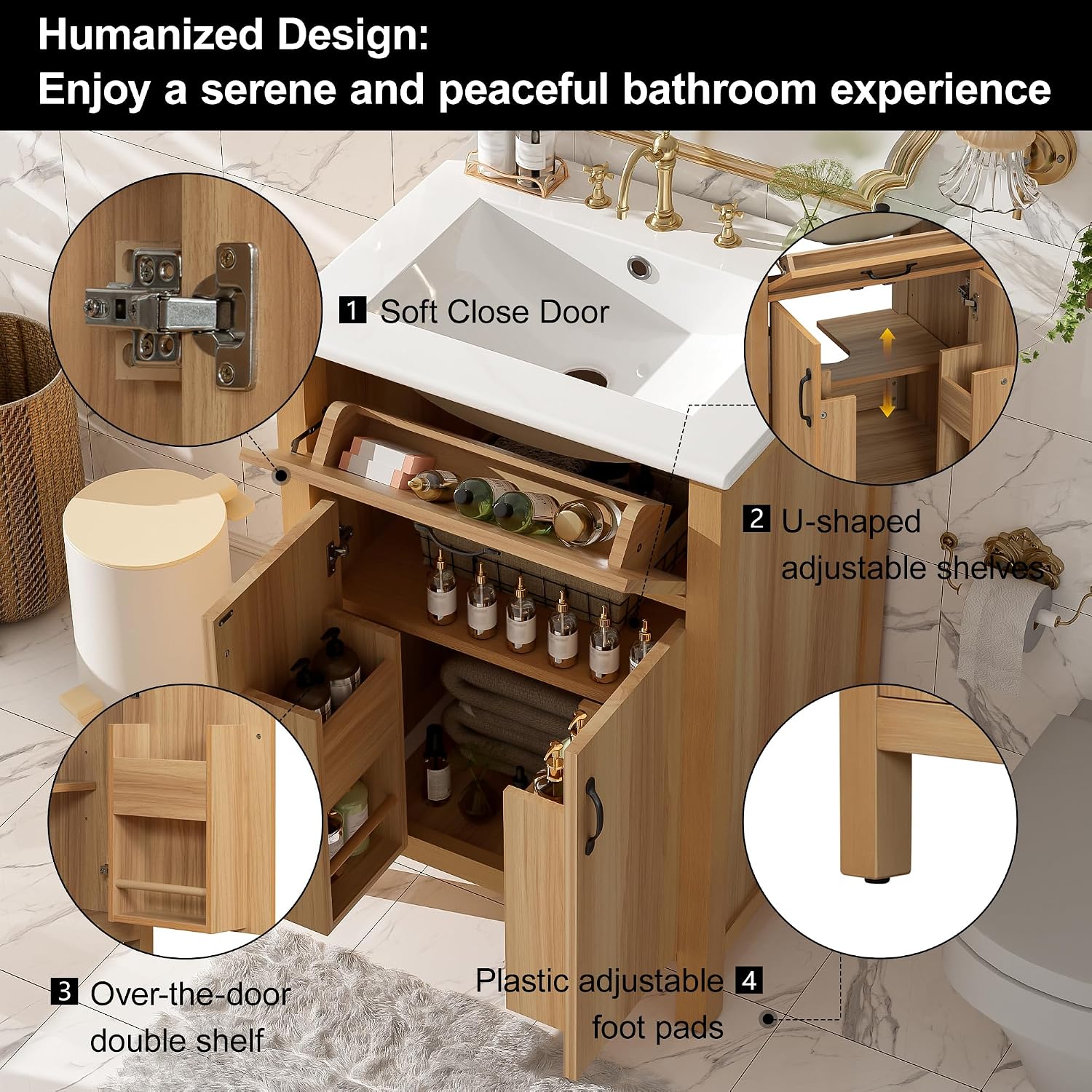 Harper & Bright Designs 48' Bathroom Vanity Set with Double Sink, Free Standing Single Basin Vanity with Tip-Out Drawer & Adjustable Shelf, Wood Storage Cabinet with Ceramic Basin for Bathroom, Wood