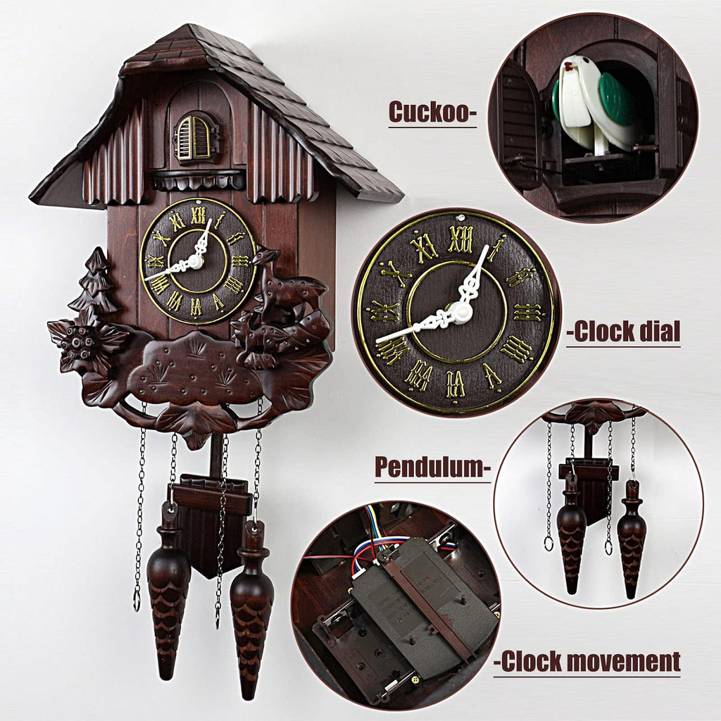 Cuckoo Clocks,Wall Clock,Cuckoo Clocks for Wall,Solid Wood Cuckoo Clock Vintage Singing Bird,Home Decor and Swinging Pendulum Cuckoo Clock Hand Carved