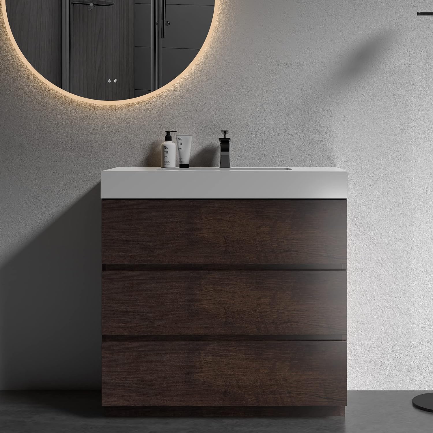 Alice 36 Inch Bathroom Vanity with Sink with Overflow, Large Storage Small Vanity for Modern Bathroom, One-Piece Sink Basin Minimalist Bathroom Sink Cabinet
