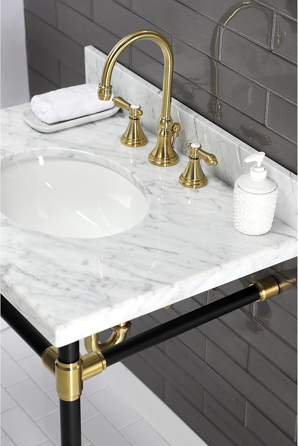 Kingston Brass KVPB3022M38 Fauceture Templeton Vanity with Tops with 17' x 14' Undermount Sink, 30' L x 22' W x 12-1/4' D, Carrara Marble White