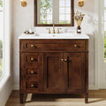 Tribesigns 36' Bathroom Vanity with Sink, Farmhouse Bathroom Sink Cabinet with 4 Drawers & 2 Doors, Bath Storage Vanity Sink with Metal Handles, Solid Wood Frame, Paint Surface Brown