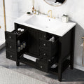 LUMISOL 36' Bathroom Vanity with Sink Combo, Bathroom Vanity Storage Cabinet with 3 Drawers & Open Shelf, Solid Wood Frame Bathroom Cabinet with Ceramic Sink, Black