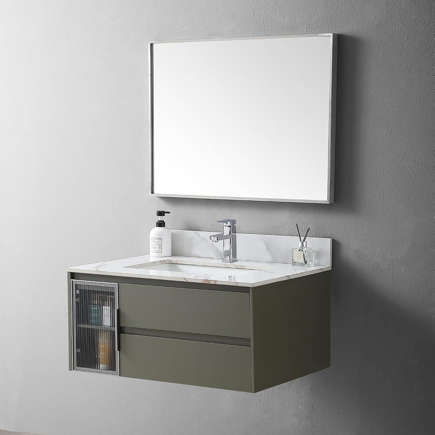31 Inch Bathroom Vanity Top, Carrara Gold Sintered Stone Vanity Top with Rectangle Undermount Ceramic Sink and Top Backsplash, 31' Vanity Sink Top - Single Hole, No Cabinet