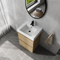 24 Inch Bathroom Vanity with Sink, Freestanding Single Sink Bathroom Vanity with Soft Closed Drawers, Integrated Sink, Engineered Wood Bathroom Sink Vanity (Oak)