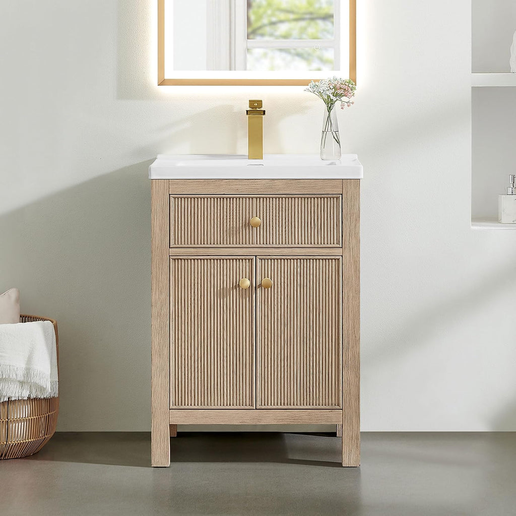ALTAIR 24 Inch Vanity Bathroom Small Sink Vanities Single Bath Large Storge Cabinet with Ceramic Sinks Countertop Soft Closing Doors and Dovetail Drawers Modern Pre-Assembled