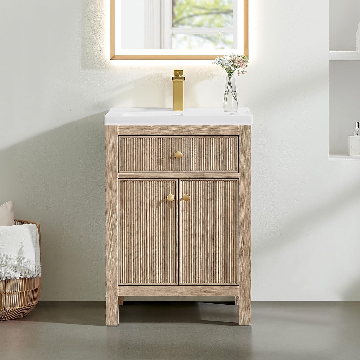ALTAIR 24 Inch Vanity Bathroom Small Sink Vanities Single Bath Large Storge Cabinet with Ceramic Sinks Countertop Soft Closing Doors and Dovetail Drawers Modern Pre-Assembled
