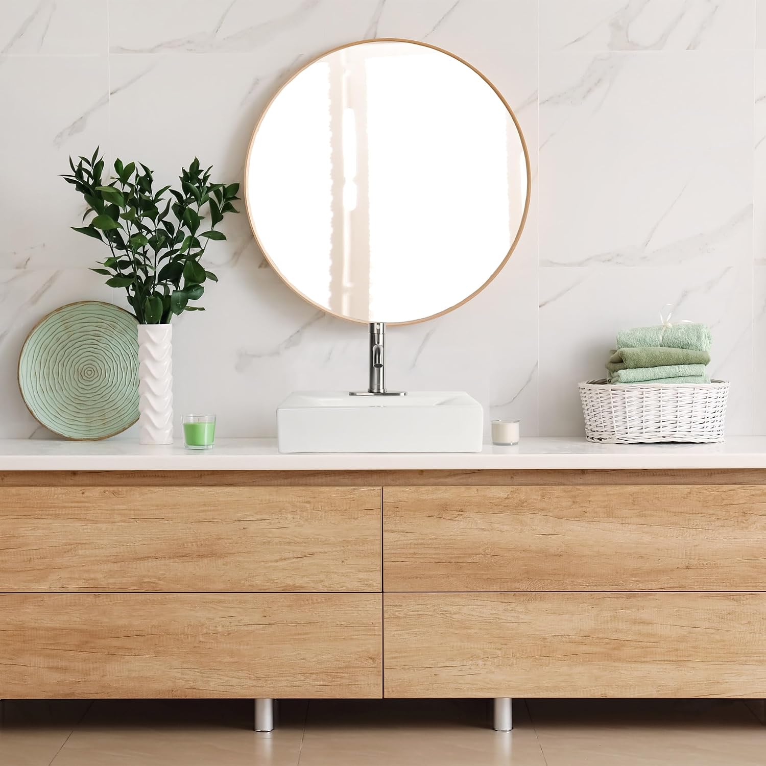 Aquaterior Porcelain Bathroom Vessel Sink 18'x12' with Brushed Nickel Single Handle Bathroom Faucet Pop-up Drain Combo Rectangle Above Counter Vanity Basin Minimalist Modern
