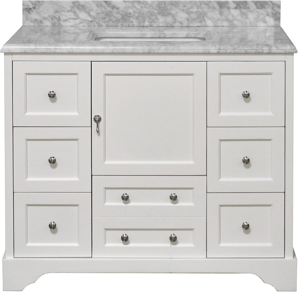 Madison 42-inch Bathroom Vanity (Carrara/White): Includes White Cabinet with Authentic Italian Carrara Marble Countertop and White Ceramic Sink