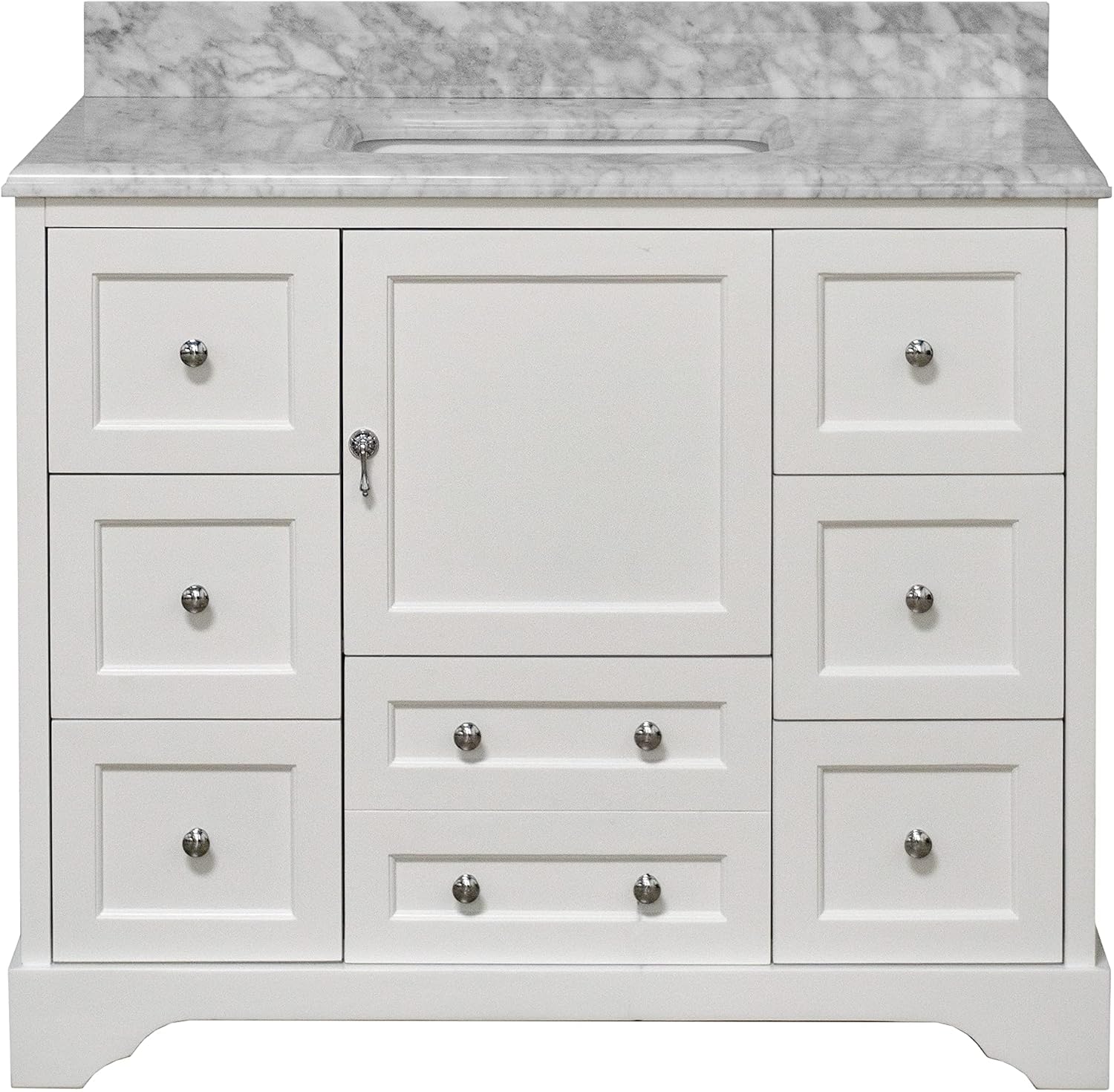 Madison 42-inch Bathroom Vanity (Carrara/White): Includes White Cabinet with Authentic Italian Carrara Marble Countertop and White Ceramic Sink