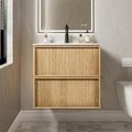 24' Japandi Floating Bathroom Vanity with Sink, Pre-Assembled Japandi Bathroom Sink Vanity, Wall Mounted with Integrated Stone Top and 2 Soft Close Drawers