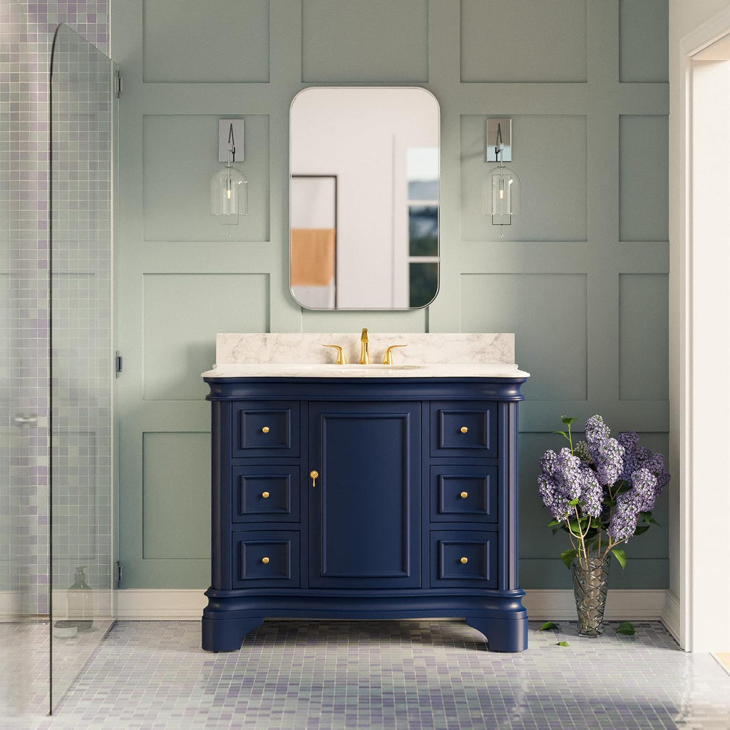 Kitchen Bath Collection Katherine 42-inch Bathroom Vanity (Carrara/Royal Blue): Includes Royal Blue Cabinet with Authentic Italian Carrara Marble Countertop and White Ceramic Sink