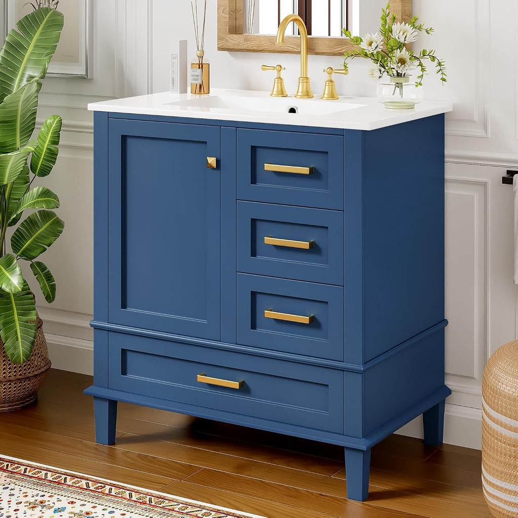 Mirightone 30' Bathroom Vanity with Sink, 30 Inch Bathroom Vanity with Top, 3 Drawers and 1 Soft Closing Door, Modern Bathroom Vanity with Sink 30 Inch for Bathroom (Blue)