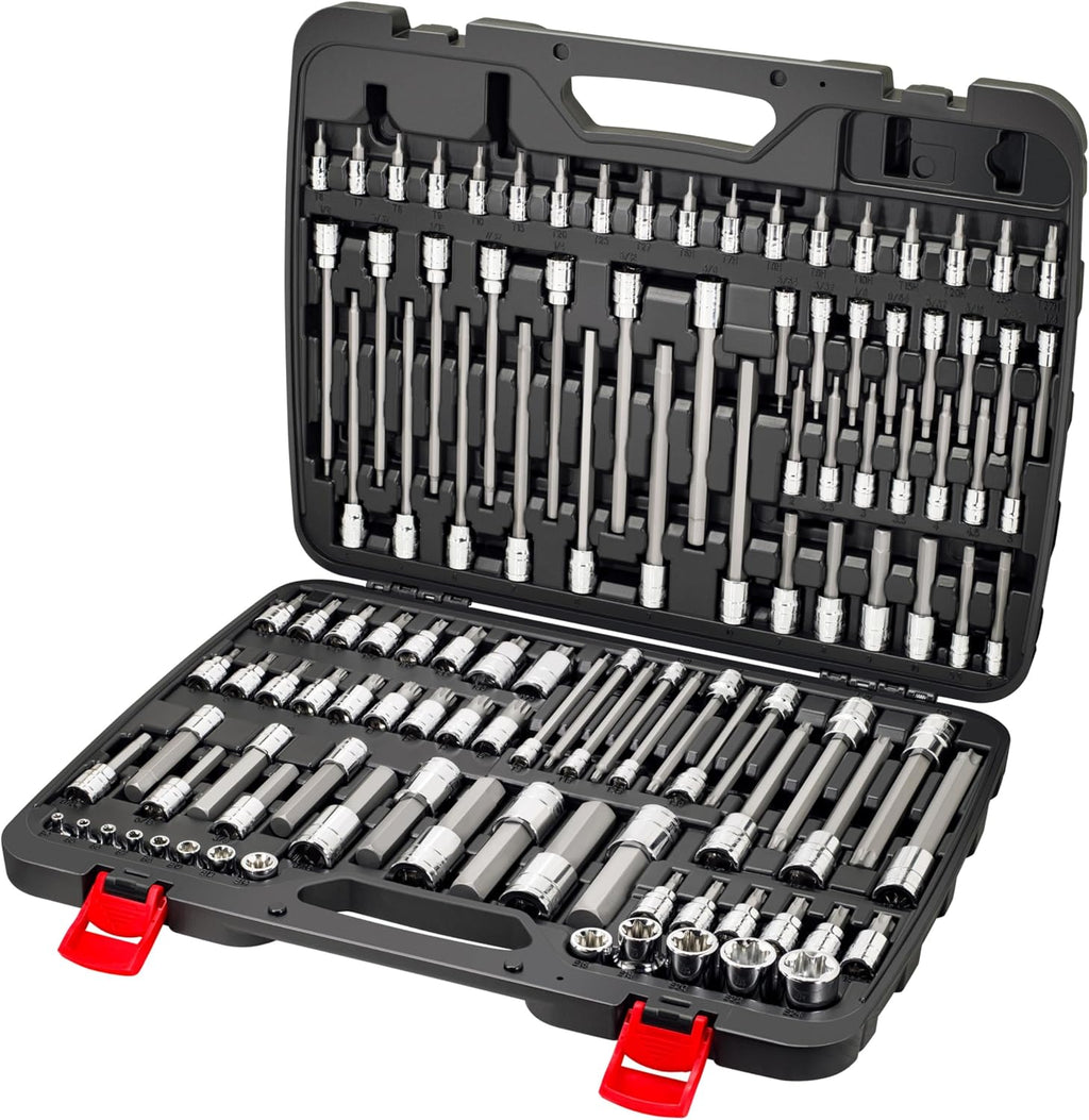 CARBYNE 114-Piece Master Metric & SAE Hex (Allen), Torx and XZN Triple Square Bit Socket Set | S2 Steel Bits, CrV Steel Sockets, Corrosion Resistance, Durable Case | 1/4', 3/8' & 1/2' Dr.