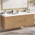 60' Bathroom Vanity with Sink Combo, Floating Double Sink Bathroom Vanity with SMC Resin Top, MDF Cabinet with 2 Soft-Close Doors 2 Drawers, Wall-Mounted Vanities for Large Bathrooms, Wood