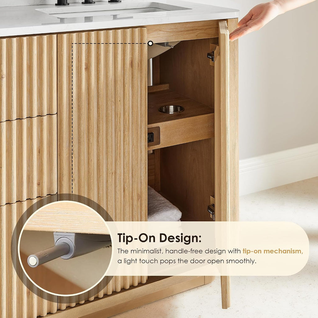 ALTAIR 48 Inch Bathroom Vanity with Sink Mordern Pedestal Single Vanities Light Brown Large Storge Cabinet with Backsplash Ceramic Countertop Pre-Assembled Bath Fixtures Farmhouse