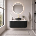 Yayzy 36' Floating Bathroom Vanity with Sink, Solid Wood Fluted Cabinet, White Marble-Patterned Ceramic Basin & Faux Marble Top, Soft-Close Drawer, Pre-Assembled, Gloss Black