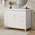 48' Bathroom Vanities Cabinet with Sink Top, Soft-Closing 6 Drawers and 2 Doors, Solid Wood Frame, White