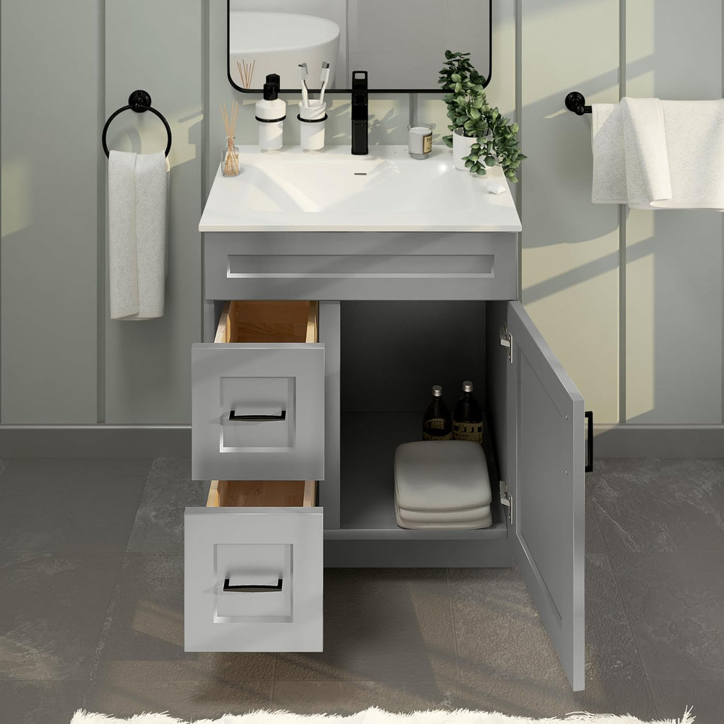 30' Shaker Bathroom Vanity Sink Base with Drawers (Ready-to-Assemble) (Light Grey Shaker Vanity Base)