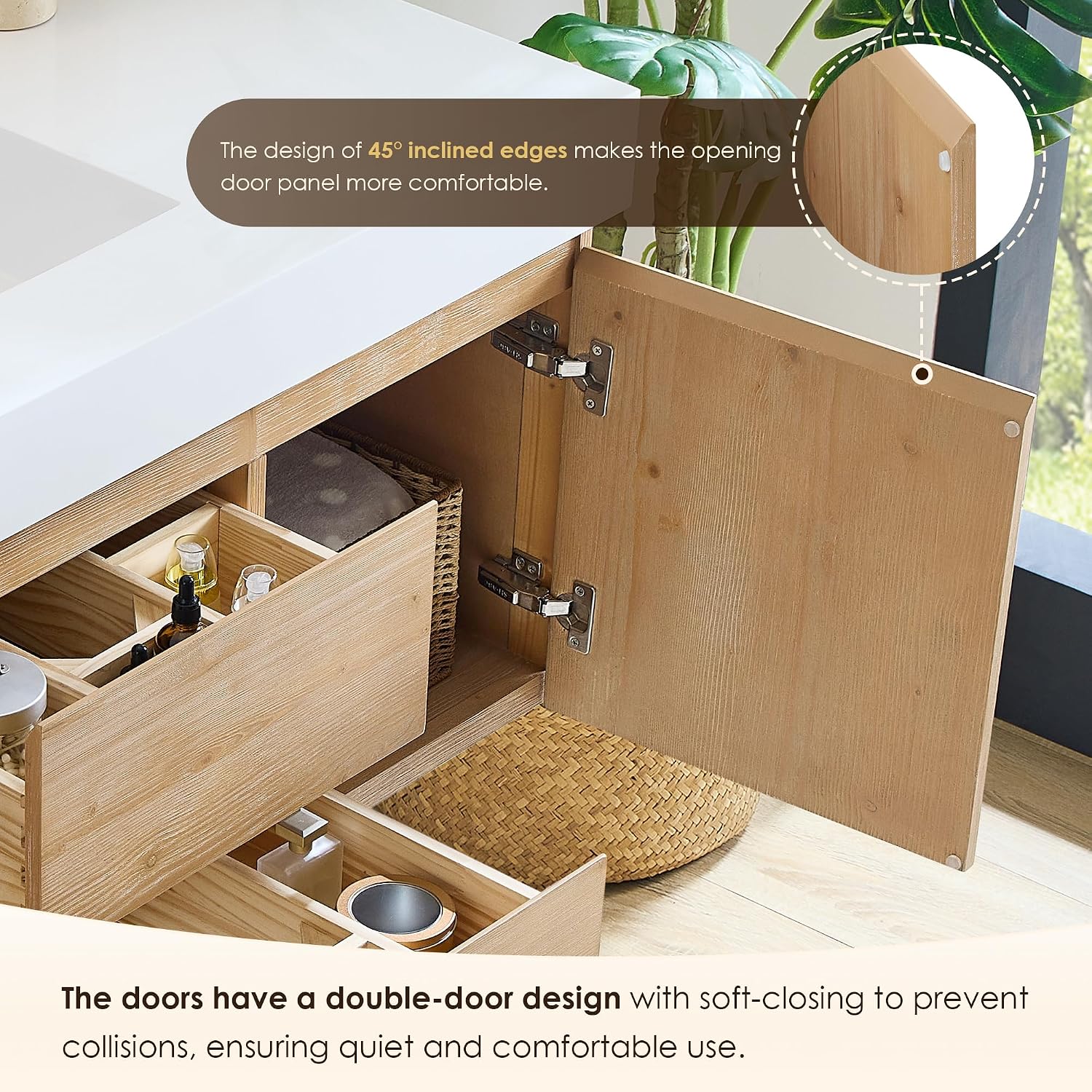 48 Inch Floating Sink Bathroom Vanity Wall Mount Single Vanities Overflow Mordern Large Storge Cabinet with Ceramic Countertop Double Soft Closing Drawers Pre-Assembled