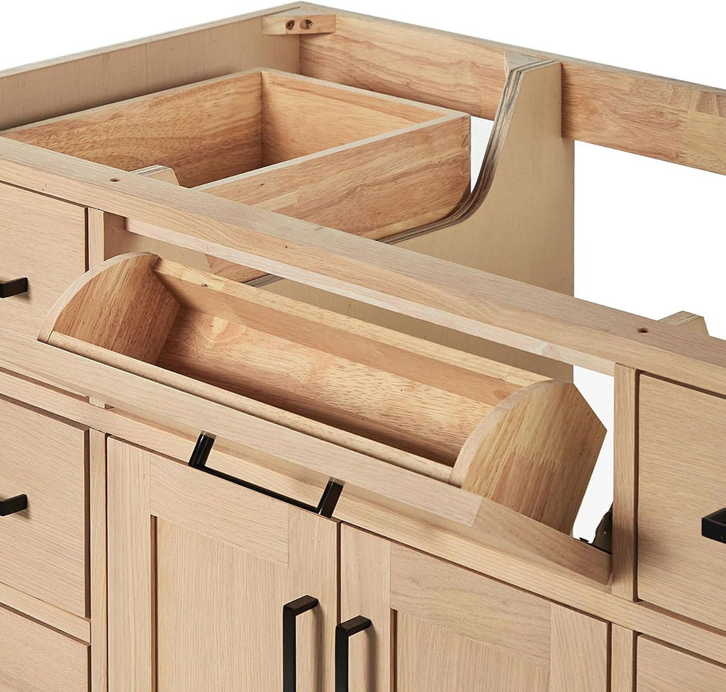 ARIEL Hepburn 48-inch Bathroom Vanity with Sink,Solid Wood, 1.5-inch Carbon Black Quartz Countertop, Single Rectangular Porcelain Sink, Soft Closing Doors, Dovetail Drawers, Oak