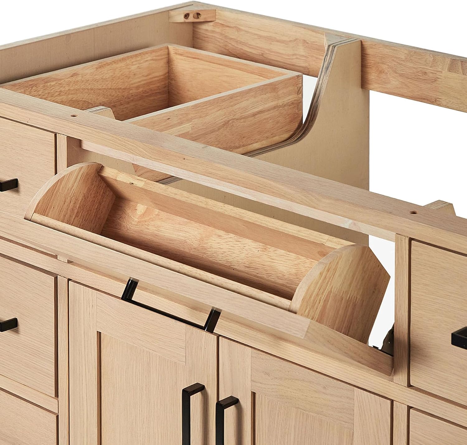 ARIEL Hepburn 48-inch Bathroom Vanity with Sink,Solid Wood, 1.5-inch Carbon Black Quartz Countertop, Single Rectangular Porcelain Sink, Soft Closing Doors, Dovetail Drawers, Oak