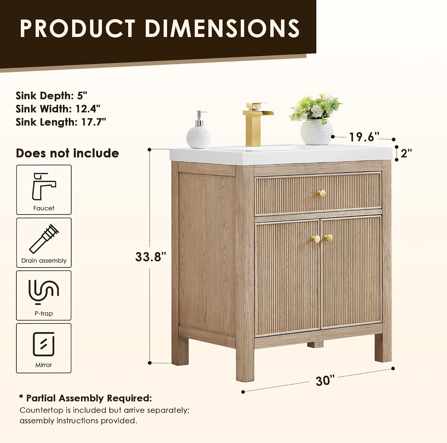 ALTAIR 30 Inch Vanity Bathroom Small Sink Vanities Single Bath Large Storge Cabinet with Ceramic Sinks Countertop Soft Closing Doors and Dovetail Drawers Modern Pre-Assembled