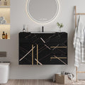36' Bathroom Vanity with Sink Set, Modern Black Wall Mounted Bathroom Vanity Cabinet with Faux Marble Countertop,Gold Handle 2 Drawers & 1 Cabinet, Single Sink Floating Bathroom Vanity
