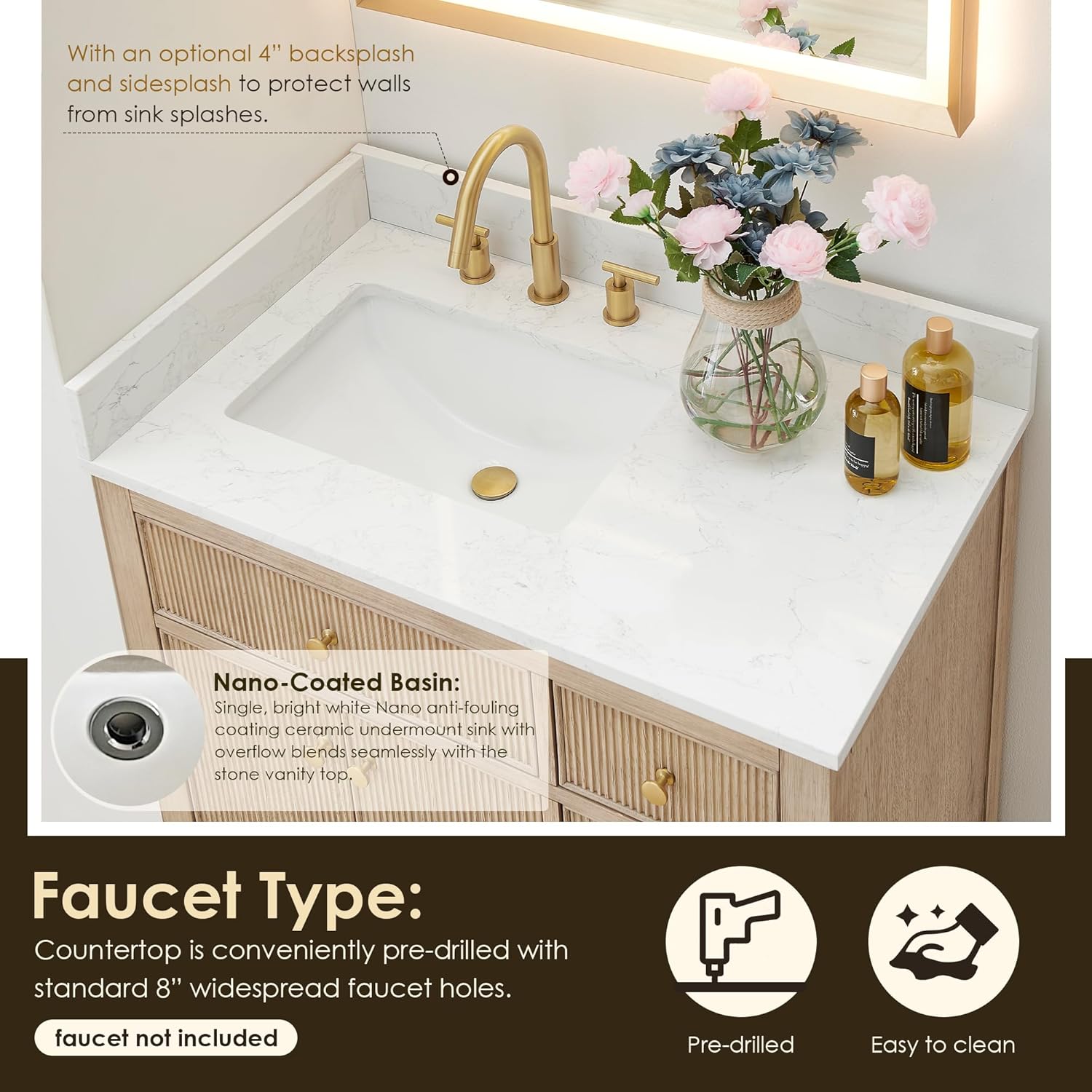 Cerrito 36' Wood Vanity in Nature Oak Engineered Stone Top no Mirror