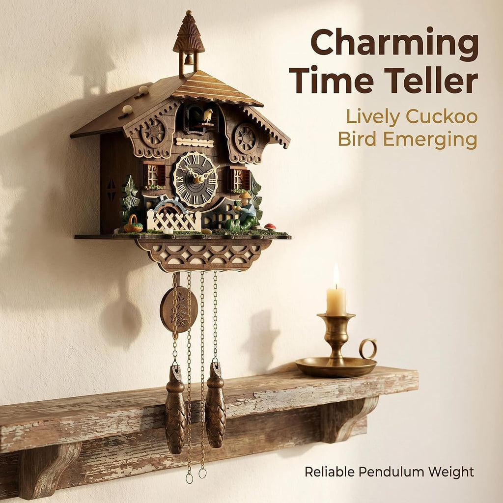 Vintage Wooden Cuckoo Clock, Traditional Wall Clock with Bird Call & Pendulum, Battery Operated Retro Decor Clock for Living Room Bedroom Home Art Decoration Gift