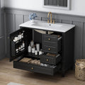 36 Inch Bathroom Vanity with Sink Set, Undermount Vanity Sink Cabinet with 3 Drawers and Door Storage, Soft Closing Door, Wood Frame, Black