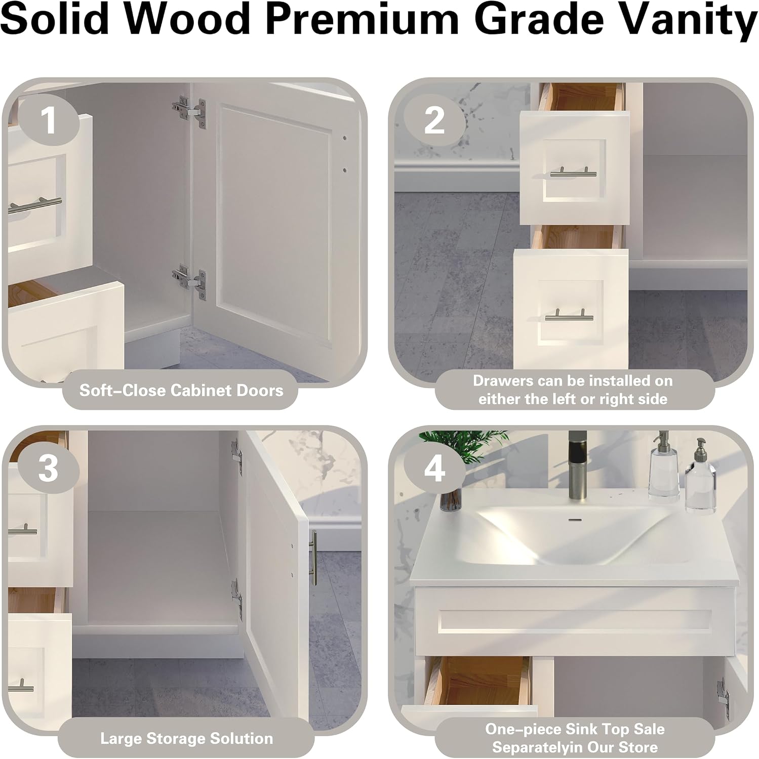 30' Shaker Bathroom Vanity Sink Base with Drawers (Ready-to-Assemble) (Vanity Base in White Shaker)