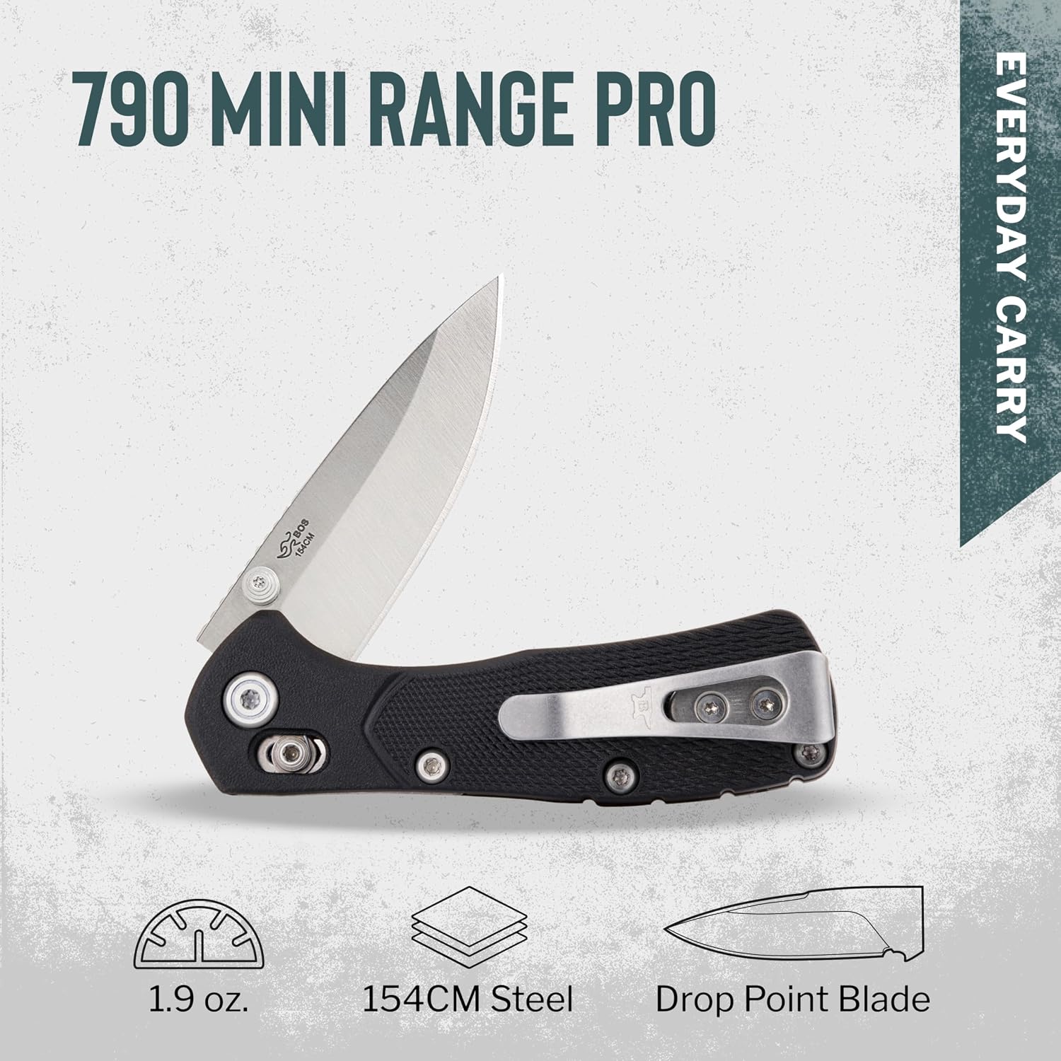 Buck Knives 790 Mini Range Pro Folding Pocket Knife, EDC Knife, 2-5/8' Drop Point Blade, 154CM Stainless Steel, Lightweight Glass-Filled Nylon Handle, Made in the USA, Black, 1.9 oz