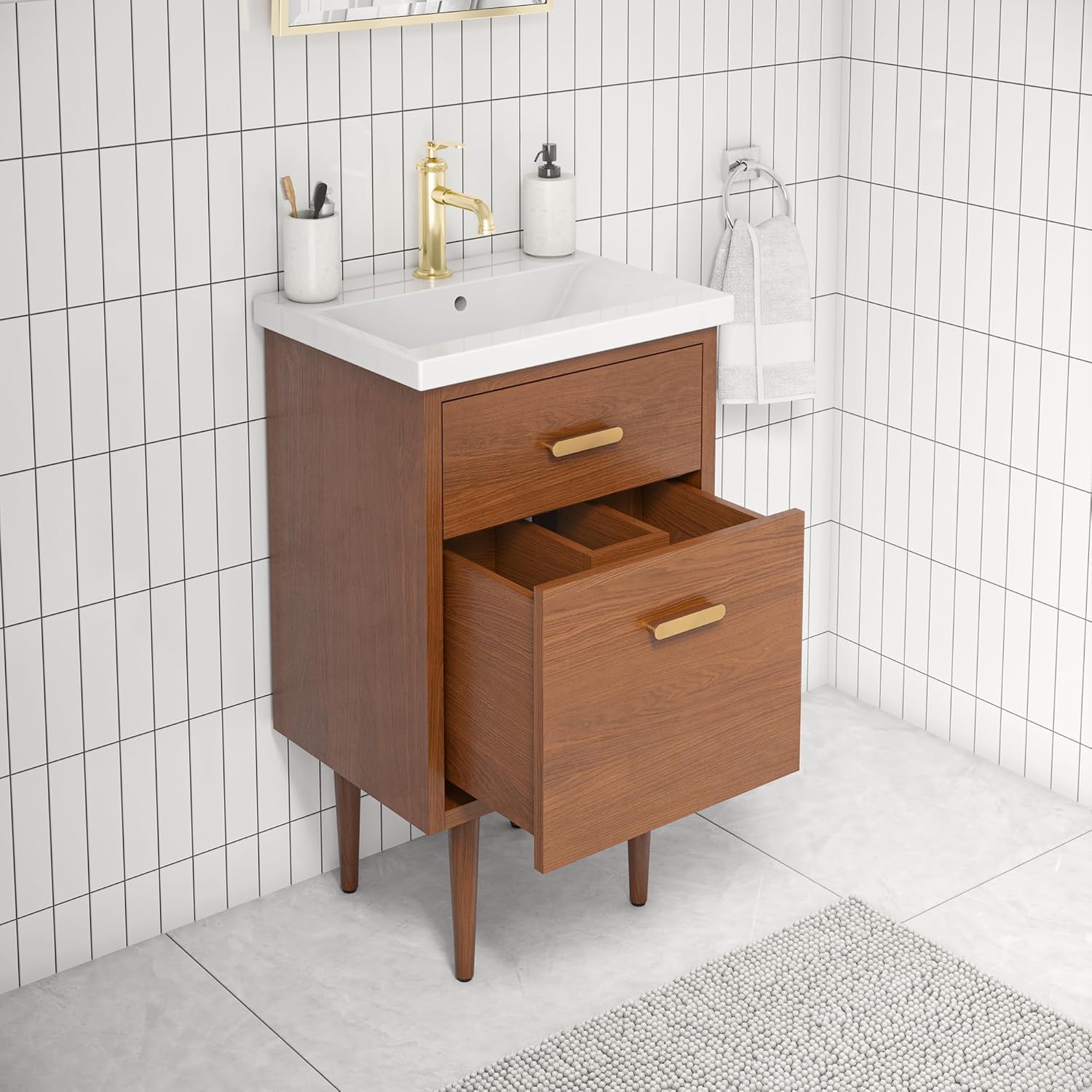 Water Creation Brandy 20' Integrated Sink Top Wood Vanity in Honey Walnut