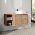 42' Bathroom Vanity with Sink, 42 Inch Floating Vanity with Ceramic Sink, Single Sink Wall Mounted Vanity Combo, Modern Brown Bathroom Vanity Set with 2 Soft Close Door and 1 Storage Shelf