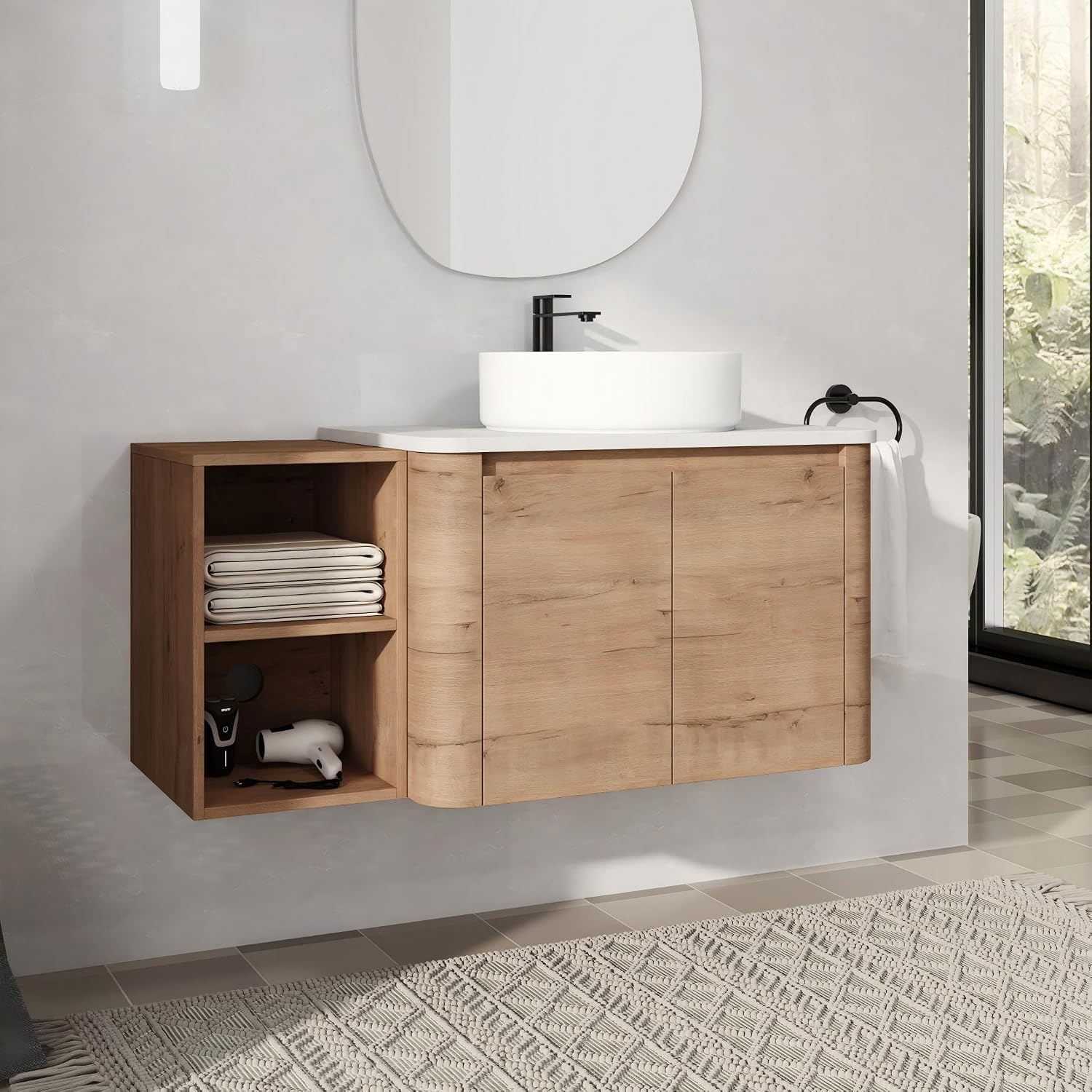 42' Bathroom Vanity with Sink, 42 Inch Floating Vanity with Ceramic Sink, Single Sink Wall Mounted Vanity Combo, Modern Brown Bathroom Vanity Set with 2 Soft Close Door and 1 Storage Shelf