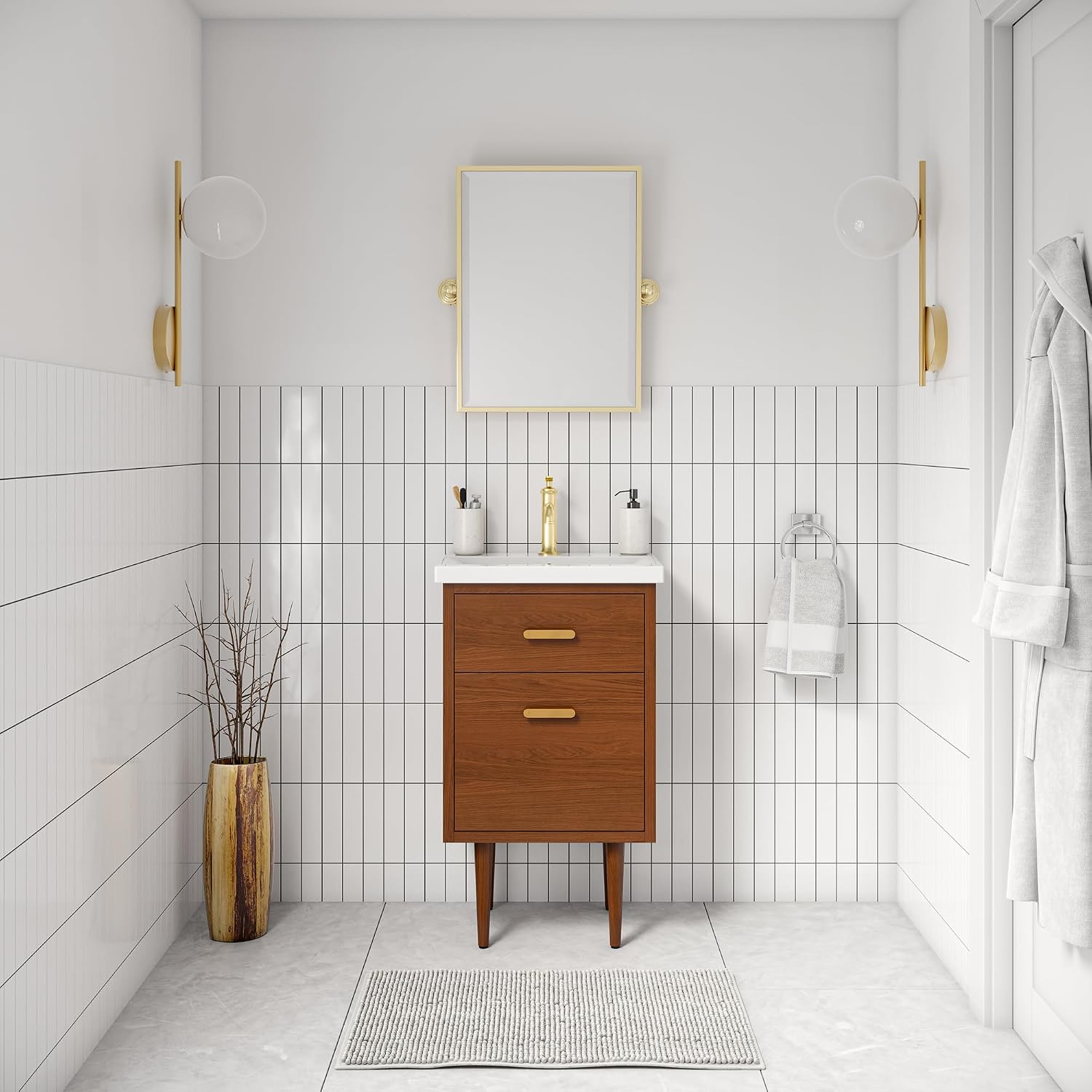 Water Creation Brandy 20' Integrated Sink Top Wood Vanity in Honey Walnut