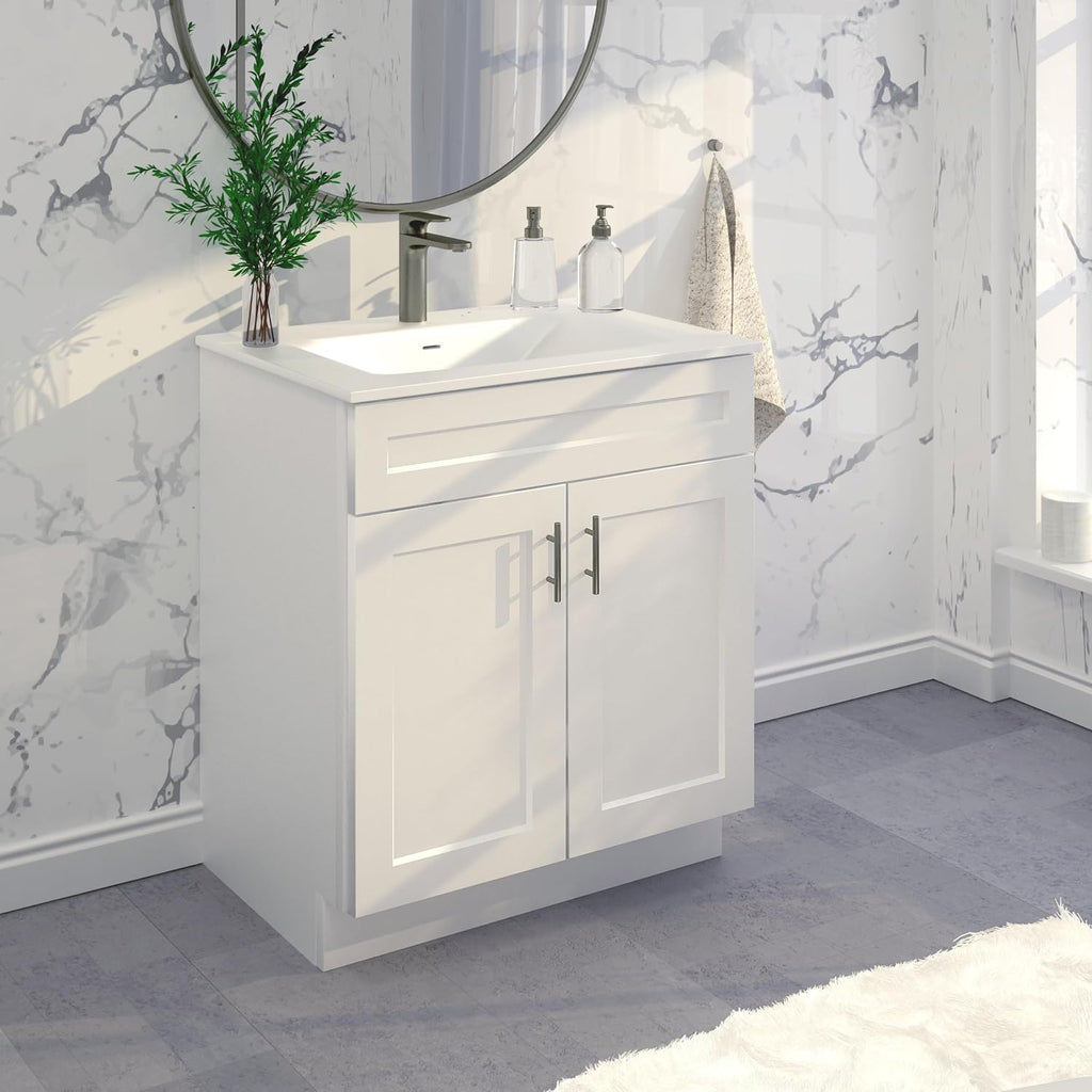 La Royal White Shaker Sink Base Bathroom Vanity Ready-to-Assemble Cabinet 30' Width