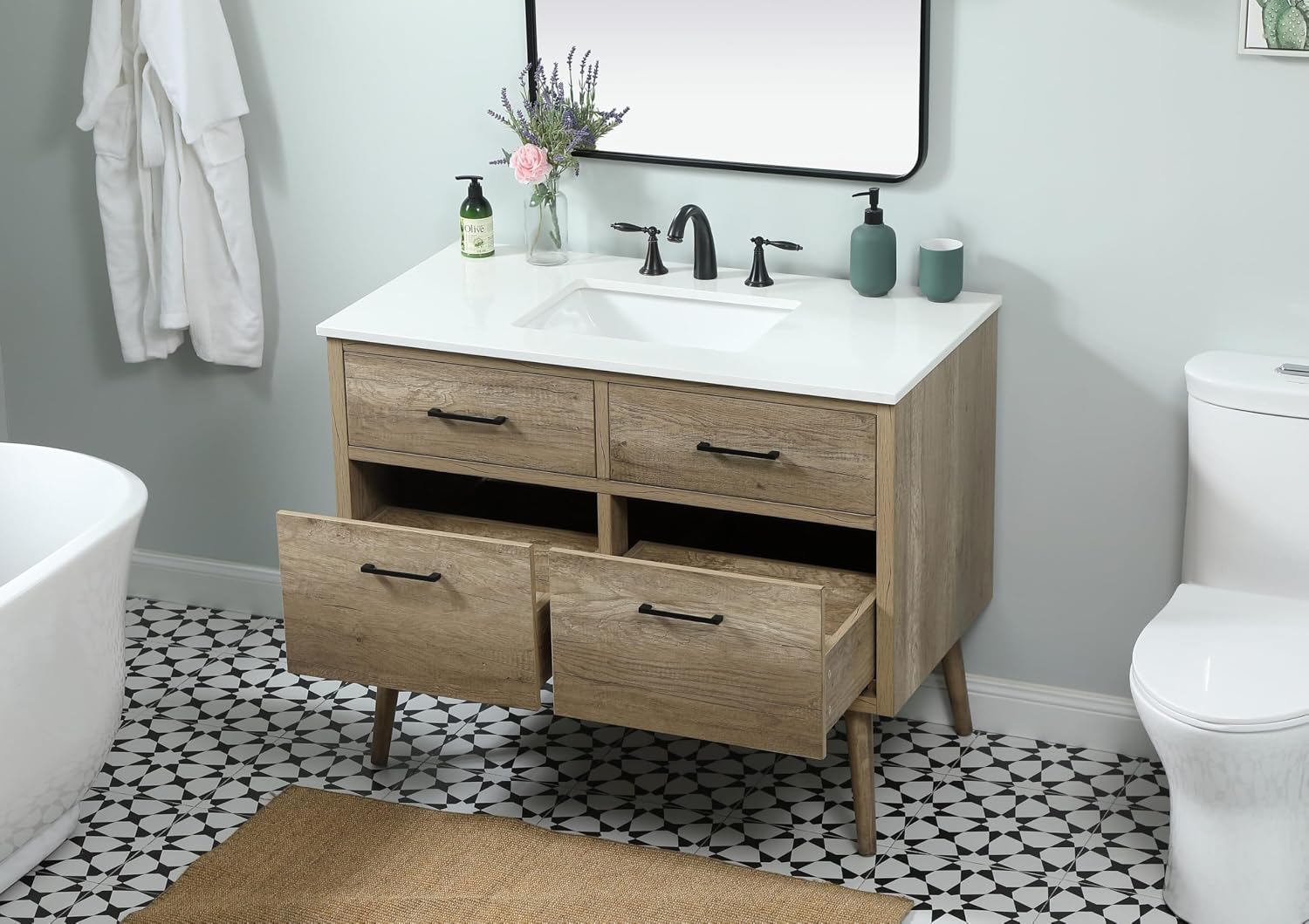 42' Bathroom Vanity, Engineered Wood (MDF/Laminate), Yellow/Light Wood