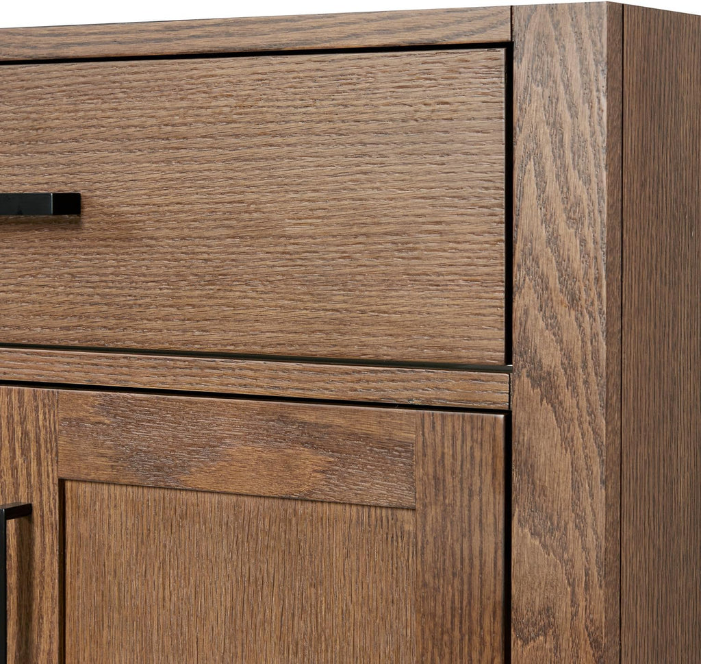 ARIEL Hepburn 60-inch Bathroom Vanity with Sink,Solid Wood, 1.5-inch Italian Carrara Marble Countertop, Single Rectangular Porcelain Sink, 2 Soft Closing Doors, 9 Dovetail Drawers, Brown Oak