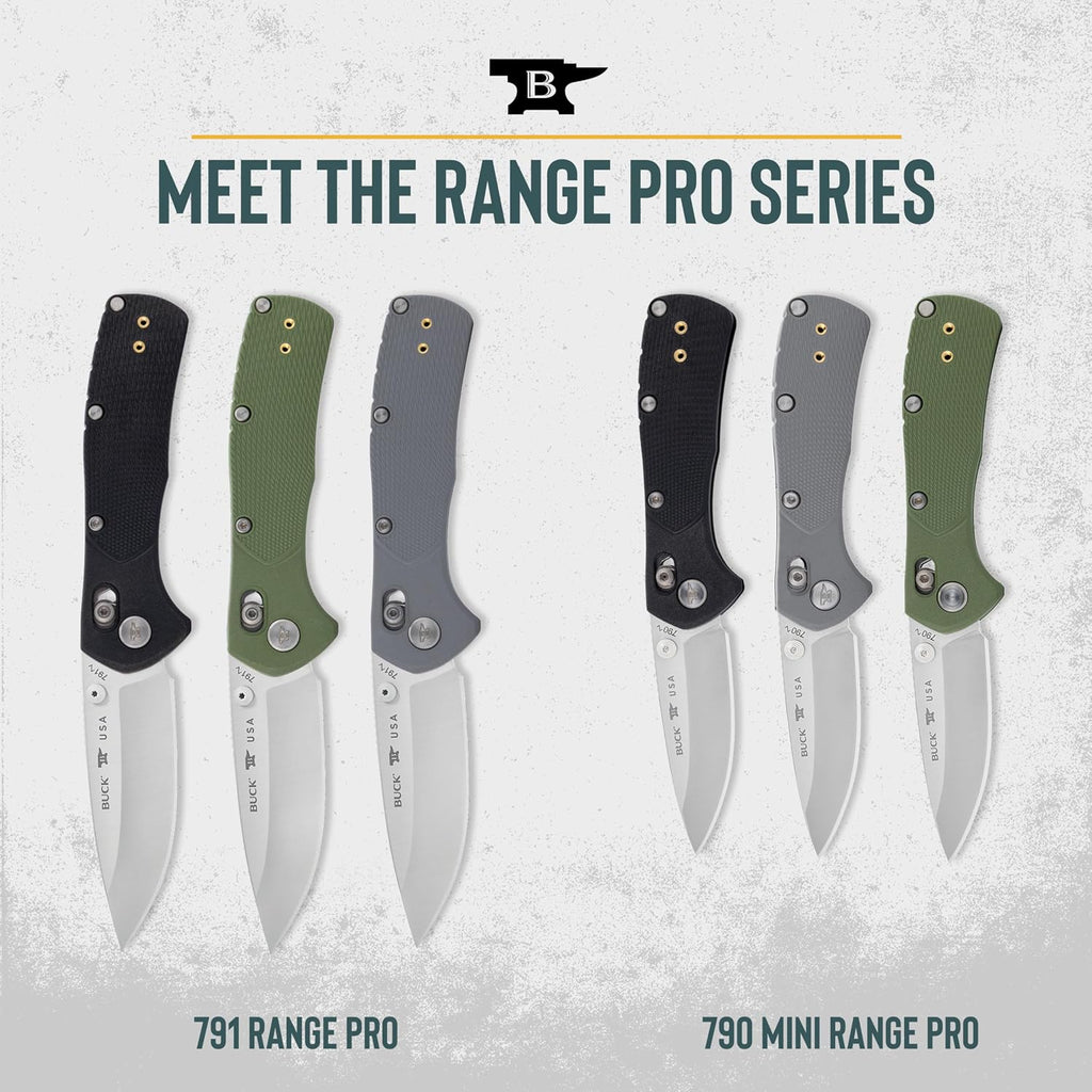 Buck Knives 790 Mini Range Pro Folding Pocket Knife, EDC Knife, 2-5/8' Drop Point Blade, 154CM Stainless Steel, Lightweight Glass-Filled Nylon Handle, Made in the USA, Black, 1.9 oz