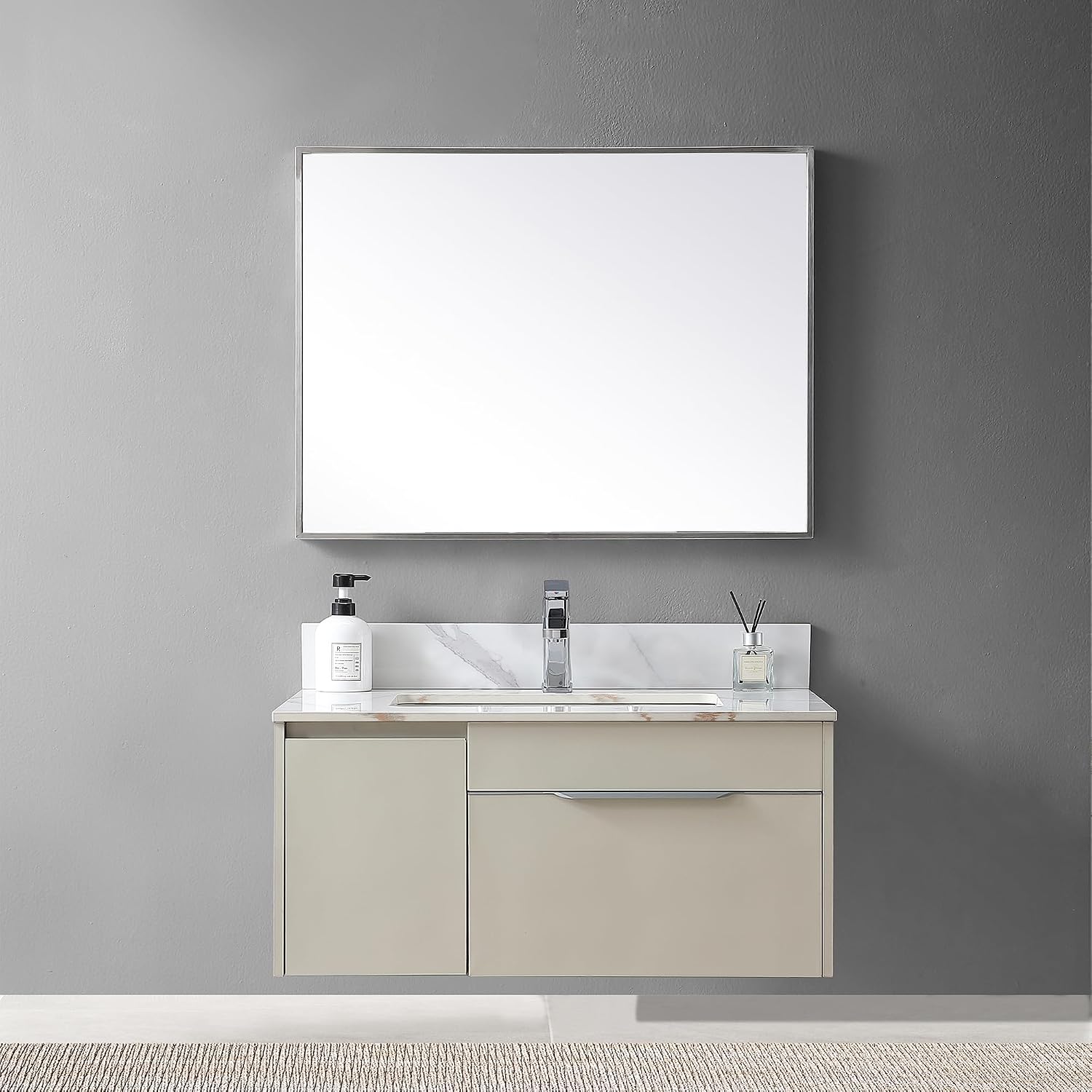 31' Bathroom Vanity Top with Ceramic Undermount Sink & Backsplash,Carrara Gold Sintered Stone Counter Top, Single Hole Vanity Sink Top
