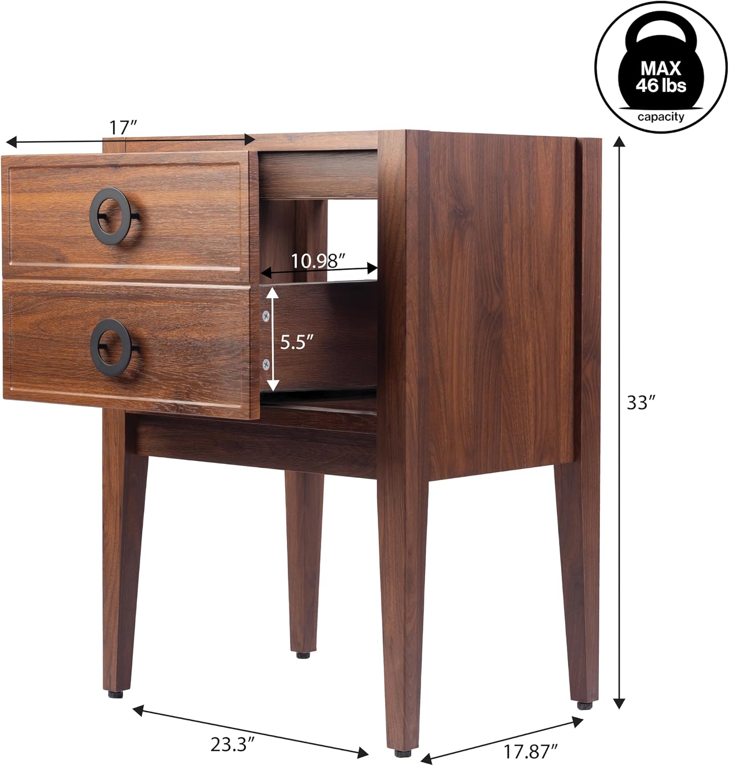 JONATHAN Y Corbin 24 in. W x 18 in. D x 33 in. H Modern 1-Drawer Freestanding Bathroom Vanity Base Only with Black Handles, Walnut (Sink Basin Not Included) VAN2001B