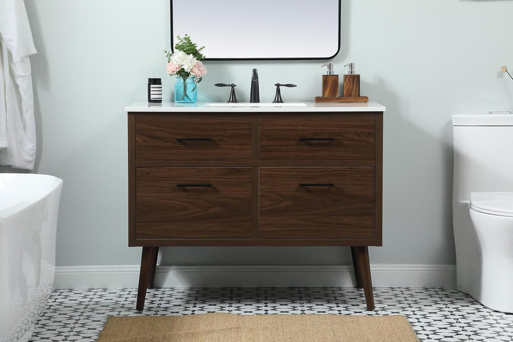 42' Bathroom Vanity, Engineered Wood (MDF/Laminate), Brown/Dark Wood
