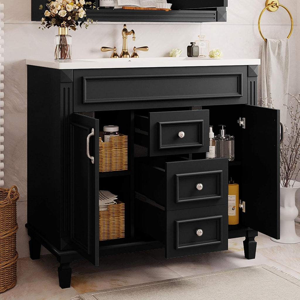 Virubi 36' 'Bathroom Vanity with Ceramic Sink, Traditional Bathroom Storage Cabinet with 2 Doors and 2 Drawers, Solid Wood Frame Bathroom Vanities