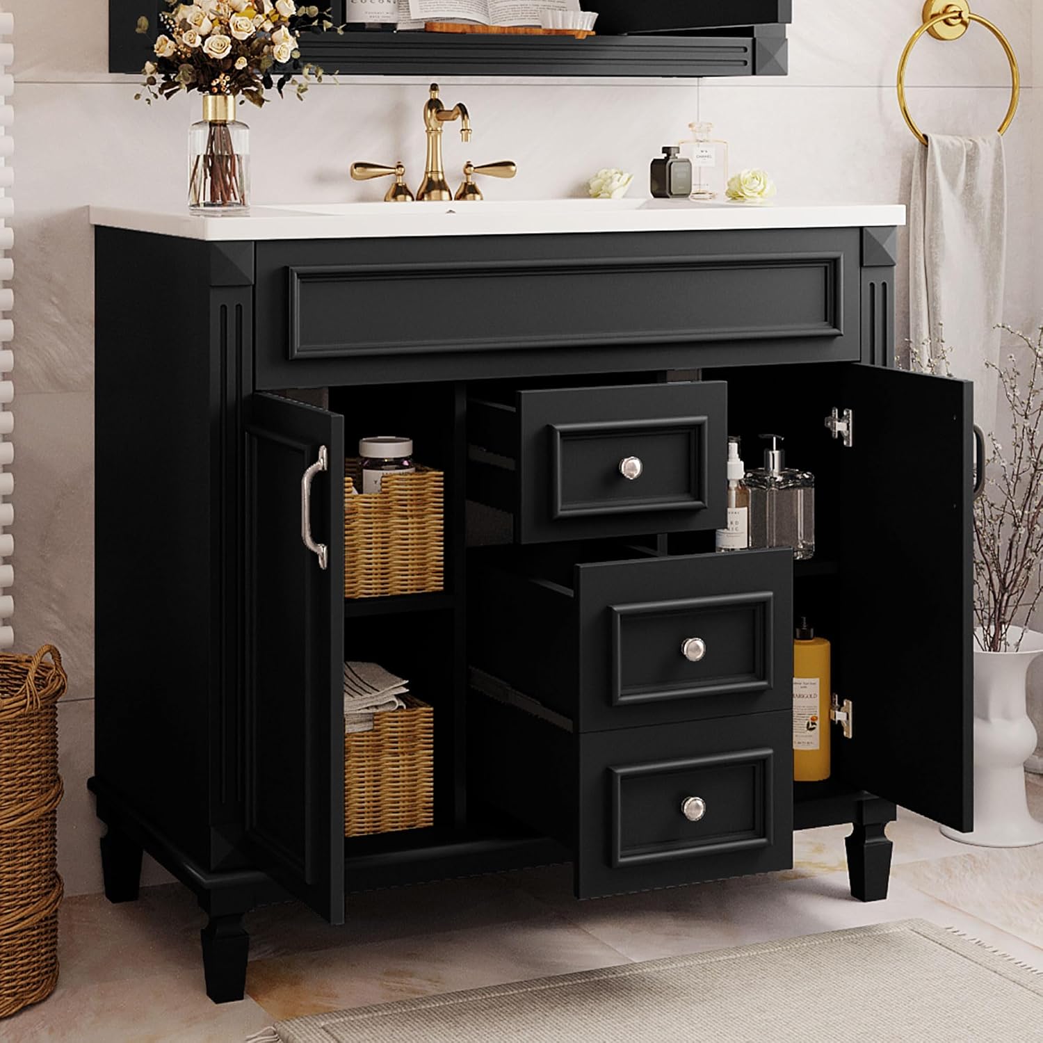 Virubi 36' 'Bathroom Vanity with Ceramic Sink, Traditional Bathroom Storage Cabinet with 2 Doors and 2 Drawers, Solid Wood Frame Bathroom Vanities