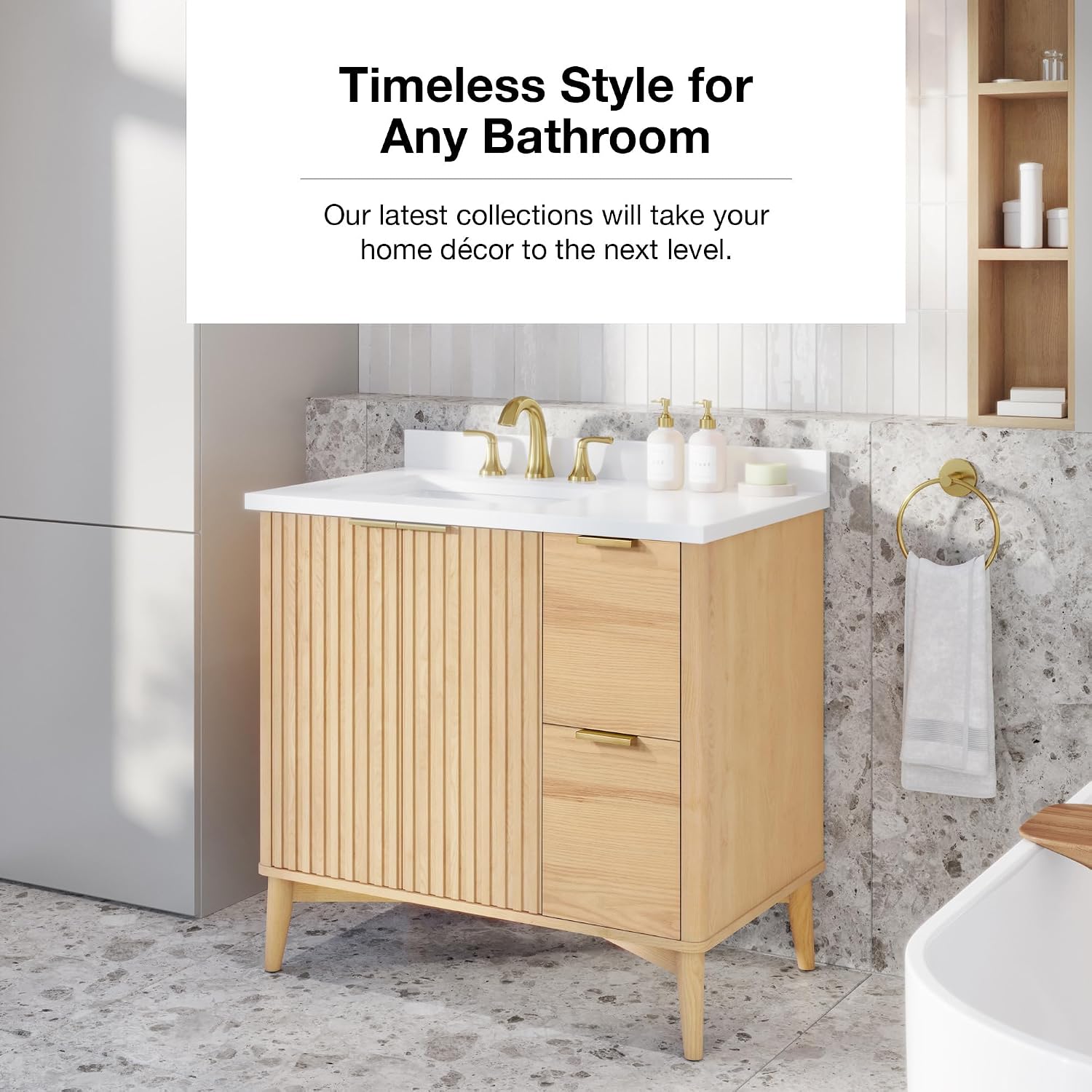 OVE Decors Indy 36 in. Undermount Single Sink Bathroom Vanity with White Engineered Marble Top, Rustic Ash