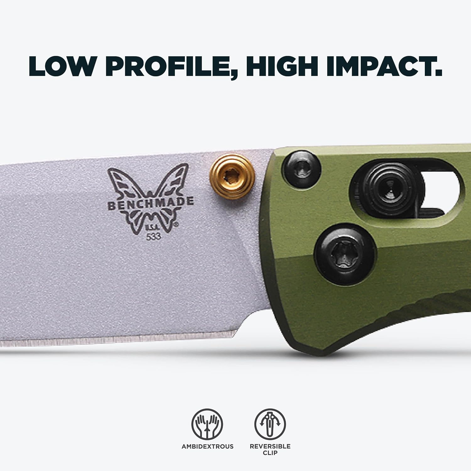 Benchmade - Mini Bugout, Outdoor, EDC Folding Knife, Drop-Point Blade with Woodland Green Aluminum Handle (533SL-10)